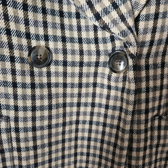 Banana Republic | Italian Double Faced Top Coat Camel/Black Plaid - Sz L Petite - Picture 9 of 15